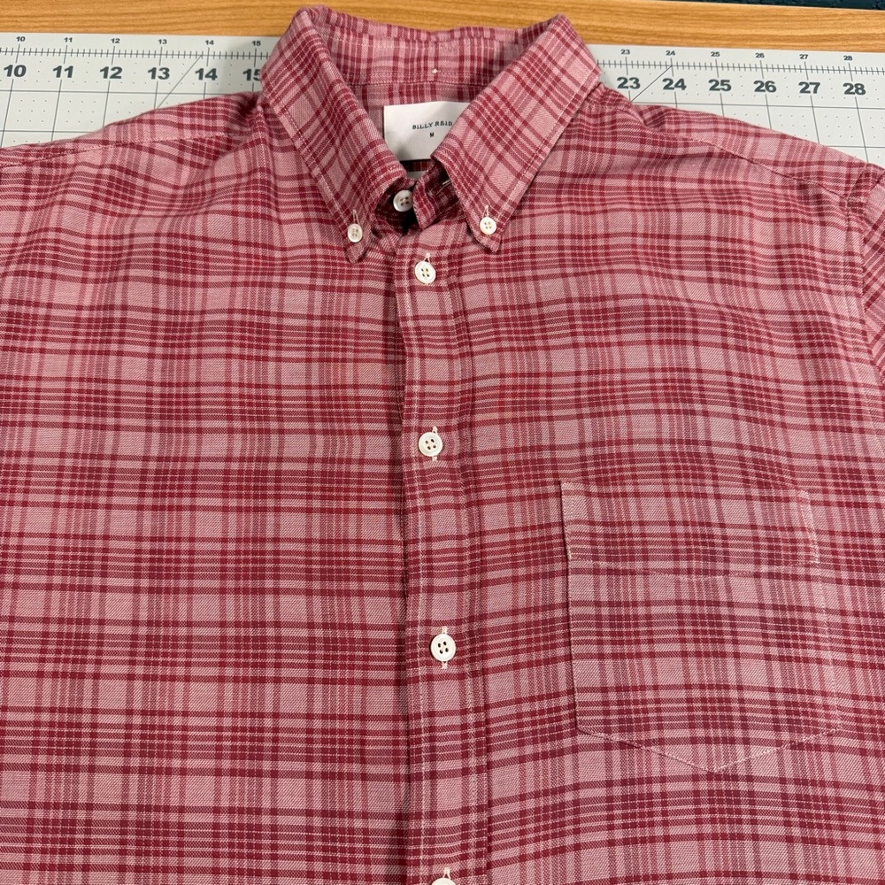 Billy Red Men’s Medium Slim Red Plaid Short Sleeve Button Down, light weight - Picture 6 of 11